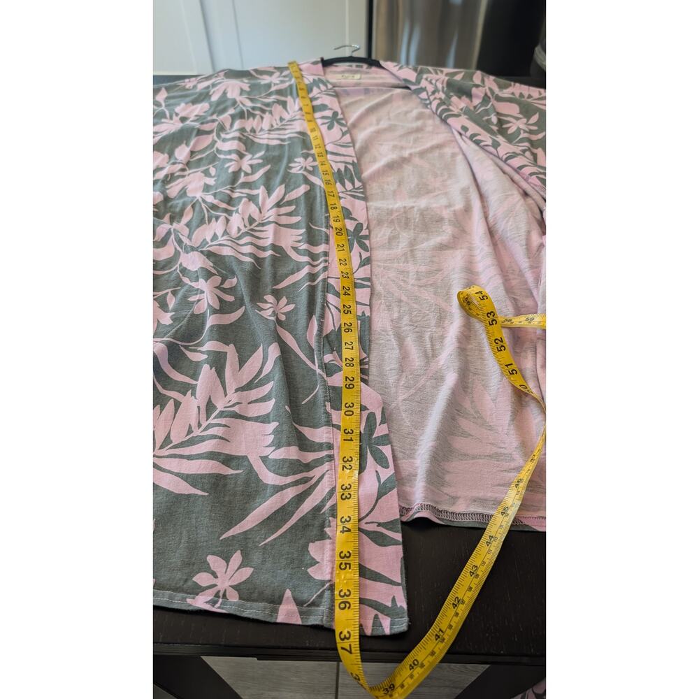 Pact Organic Cotton Floral Robe XL XXL Pink Gray Tie Waist Tropical Botanical - Picture 5 of 6